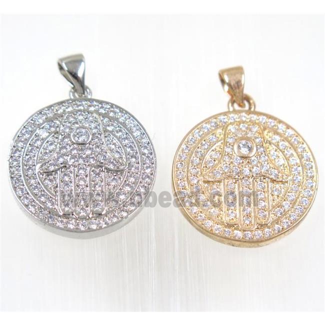 copper Hamsahand pendant paved zircon, mix color