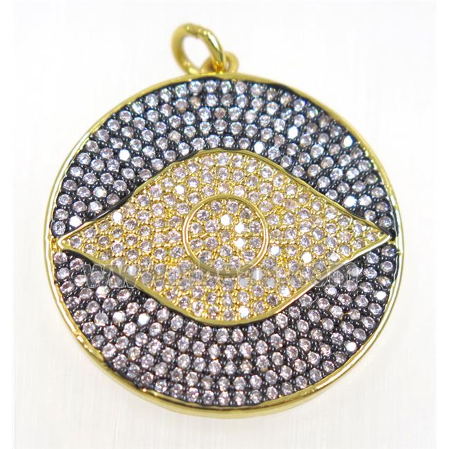 copper Evil eye pendant paved zircon, gold plated