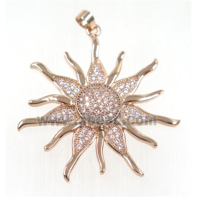 copper SunFlower pendant paved zircon, rose gold