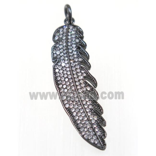 copper Feather pendant paved zircon, black plated