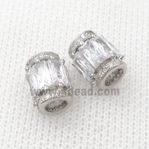 copper tube beads pave zircon, platinum plated