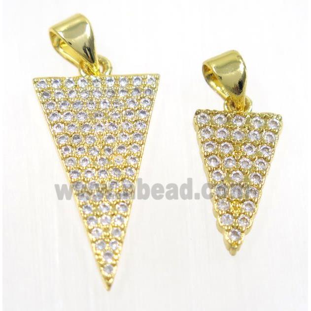 copper Triangle pendant paved zircon, gold plated