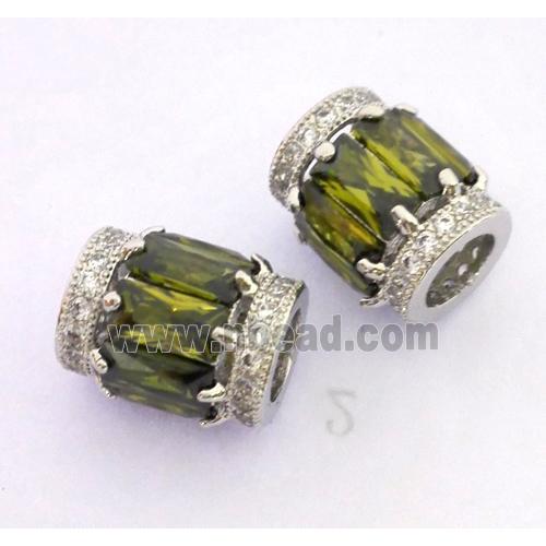 copper tube beads pave zircon, platinum plated