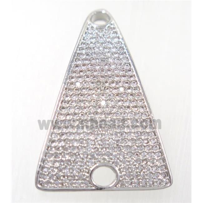copper Tirangle pendant paved zircon, platinum plated