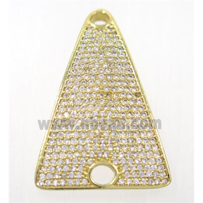 copper Tirangle pendant paved zircon, gold plated
