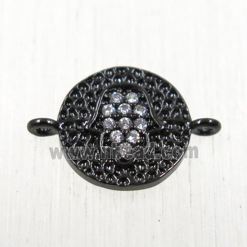 copper circle connector paved zircon with hamsahand, black plated