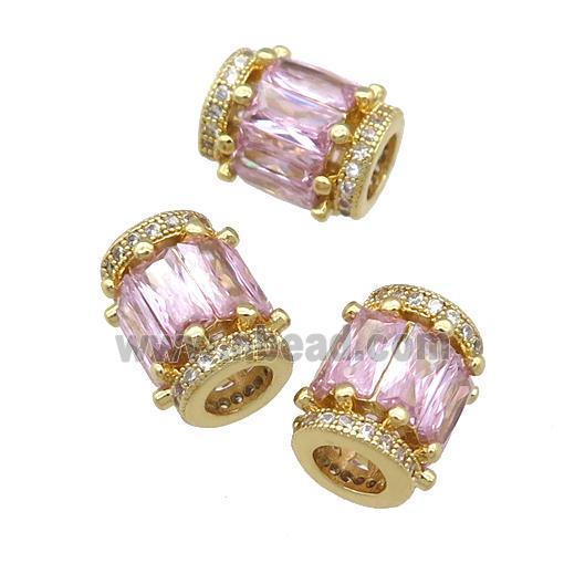 copper tube beads pave zircon, gold plated