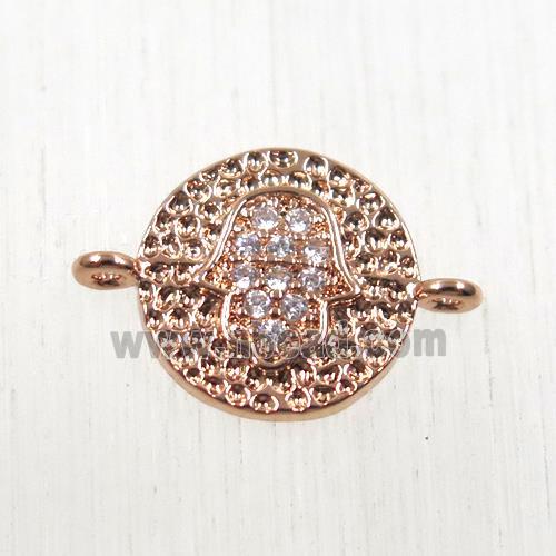 copper circle connector paved zircon with hamsahand, rose gold