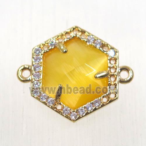 yellow crystal glass hexagon connector paved zircon, gold plated