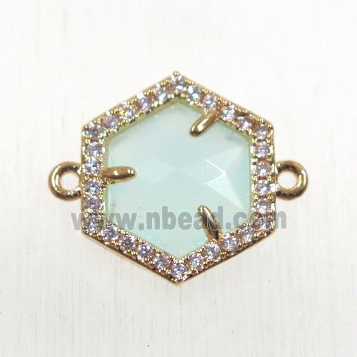 whitegreen crystal glass hexagon connector paved zircon, gold plated
