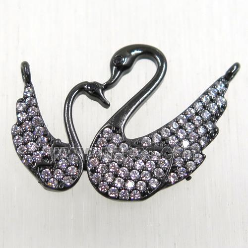 copper couple swan pendant paved zircon with 2loops, black plated