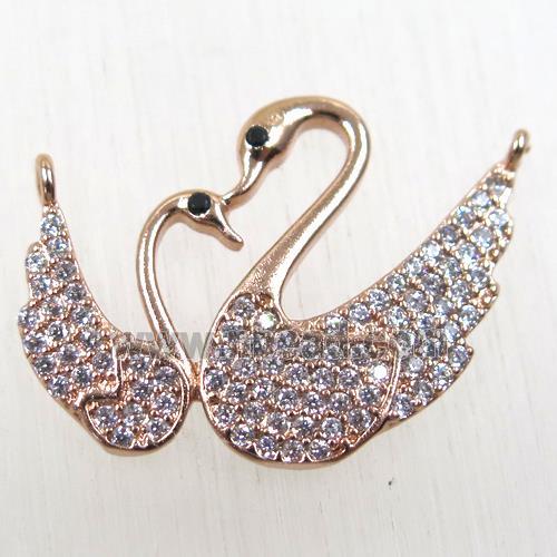 copper couple swan pendant paved zircon with 2loops, rose gold
