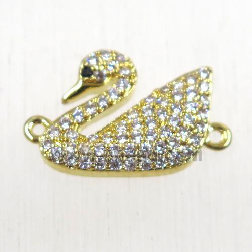 copper swan connector paved zircon, gold plated