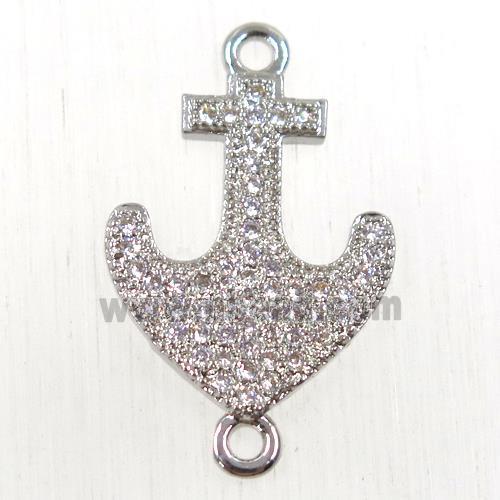 copper anchor connector paved zircon, platinum plated