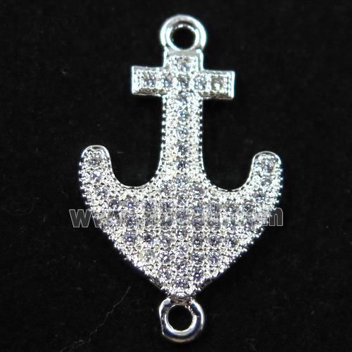 copper anchor connector paved zircon, silver plated