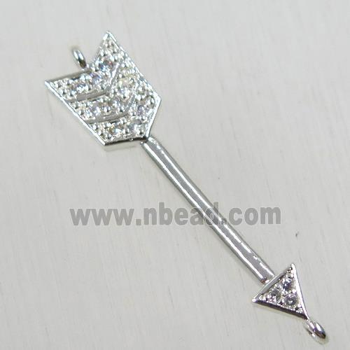 copper arrow connector paved zircon, platinum plated