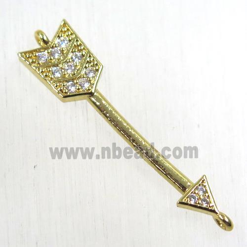 copper arrow connector paved zircon, gold plated