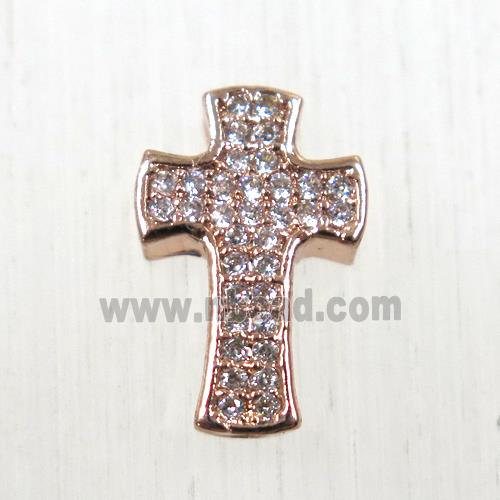 copper cross beads pave zircon, rose gold