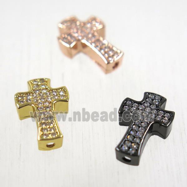 copper cross beads pave zircon, mix color