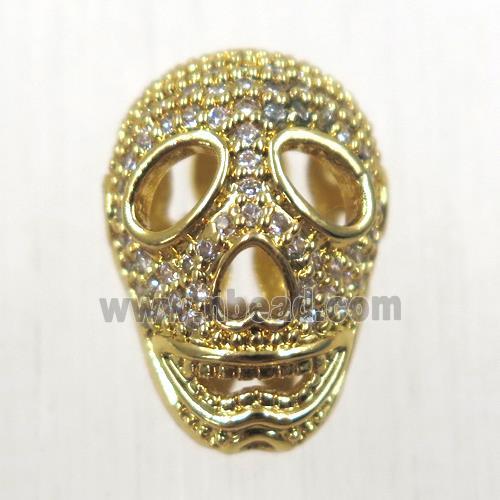 copper skull beads pave zircon, gold plated