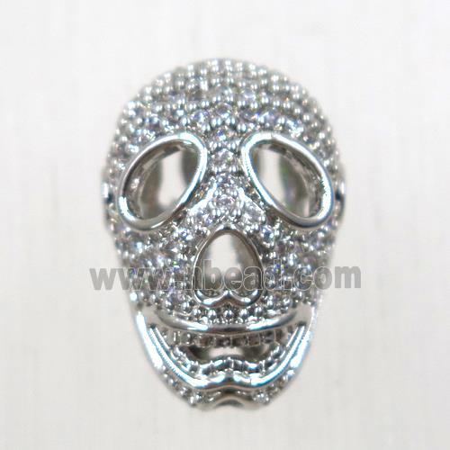 copper skull beads paved zircon, platinum plated