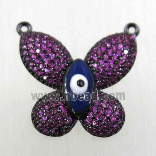copper butterfly pendant paved hotpink zircon with 2loops, black plated