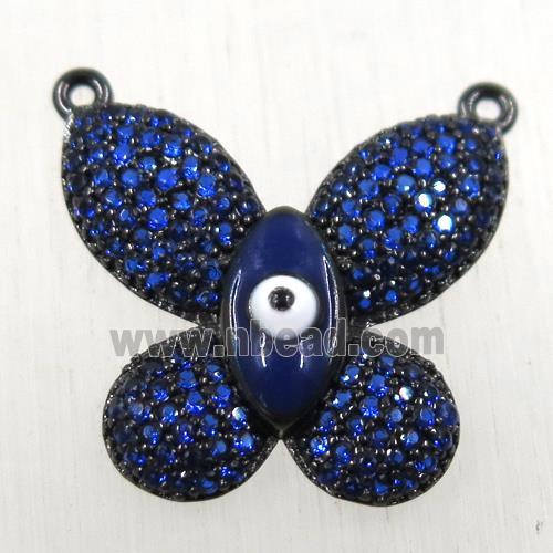 copper butterfly pendant paved blue zircon with 2loops, black plated