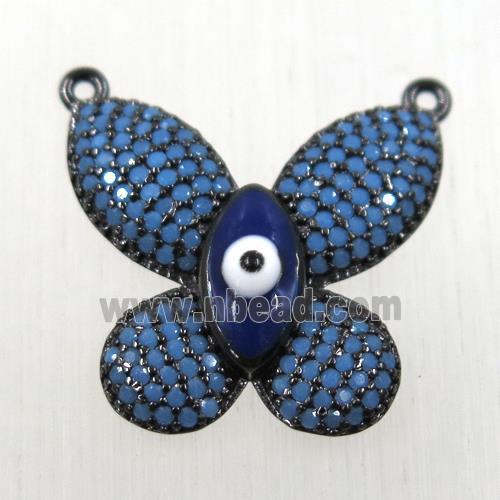 copper butterfly pendant paved turq zircon with 2loops, evil eye, black plated, turq