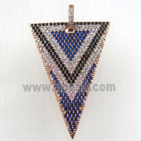 copper triangle pendant paved zircon, rose gold