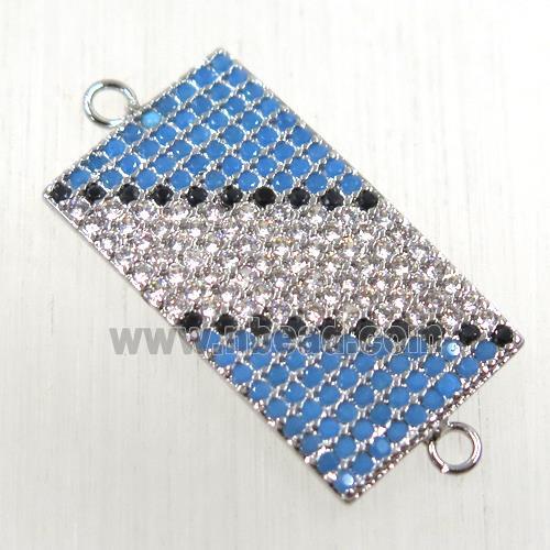 copper rectangle connector paved zircon, platinum plated