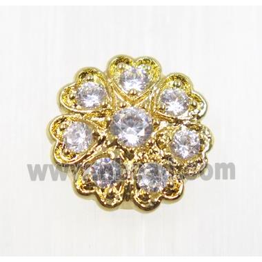 copper beads pave zircon, gold plated