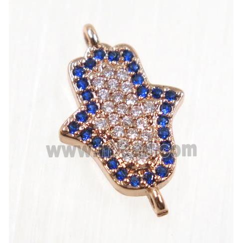 copper hamsahand connector pave zircon, rose gold