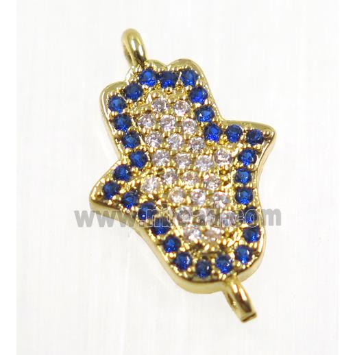 copper hamsahand connector pave zircon, gold plated