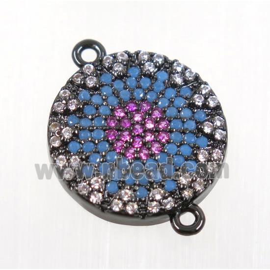 copper button connector pave zircon, black plated