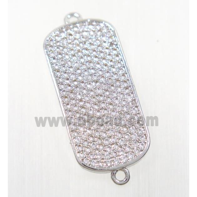 copper rectangle connector pave zircon, platinum plated