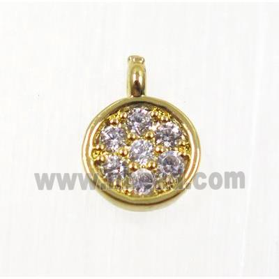 copper circle pendant pave zircon, gold plated