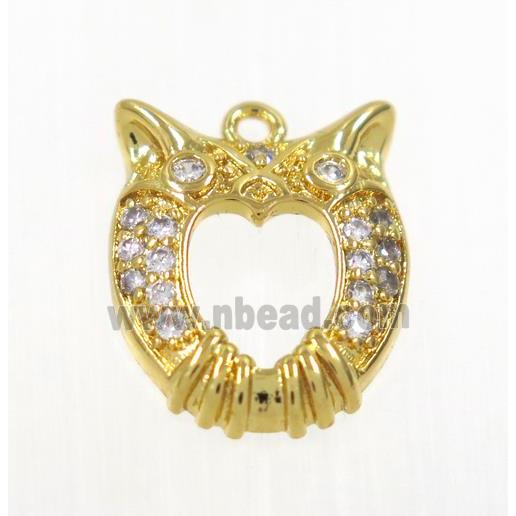 copper owl pendant pave zircon, gold plated