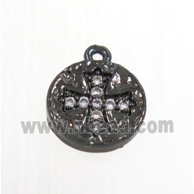 copper button cross pendant pave zircon, black plated