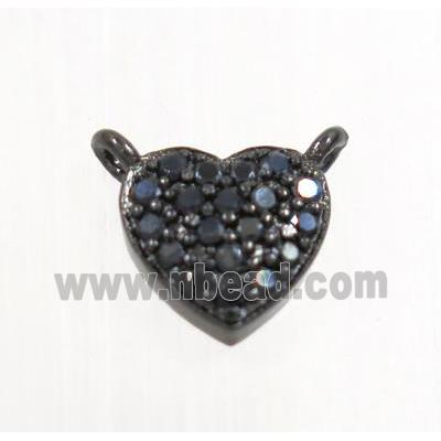 copper heart pendant pave zircon with 2loops, black plated