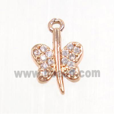 copper butterfly pendant pave zircon, rose gold