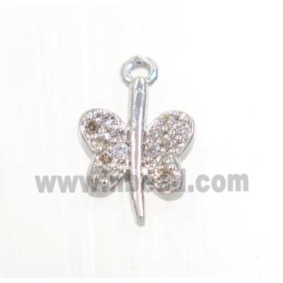 copper butterfly pendant pave zircon, platinum plated