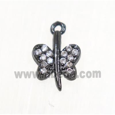 copper butterfly pendant pave zircon, black plated