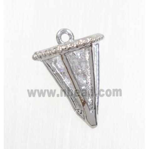 copper arrowhead pendant pave zircon, platinum plated