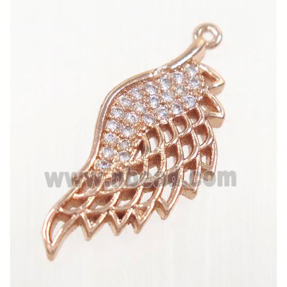 copper angel wing pendant pave zircon, rose gold