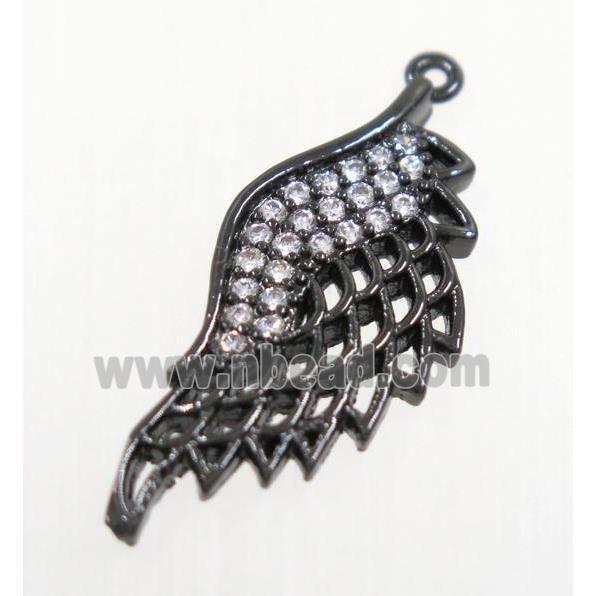 copper angel wing pendant pave zircon, black plated