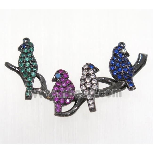 copper birds pendant pave zircon with 2loops, black plated