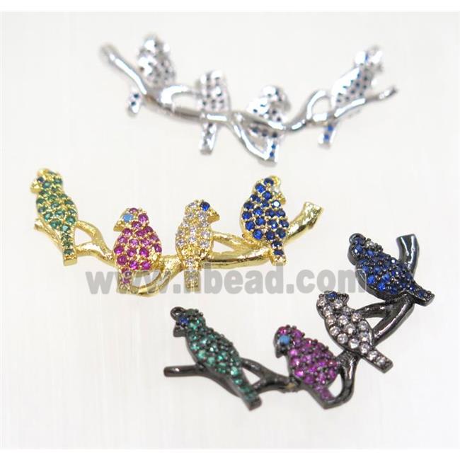 copper birds pendant pave zircon with 2loops, mix color