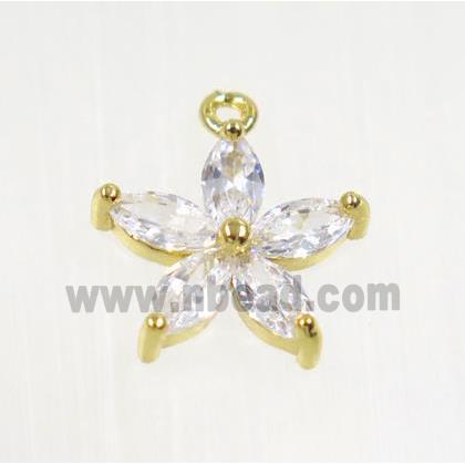 copper flower pendant pave zircon, gold plated