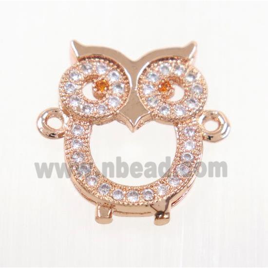 copper owl connector pave zircon, rose gold