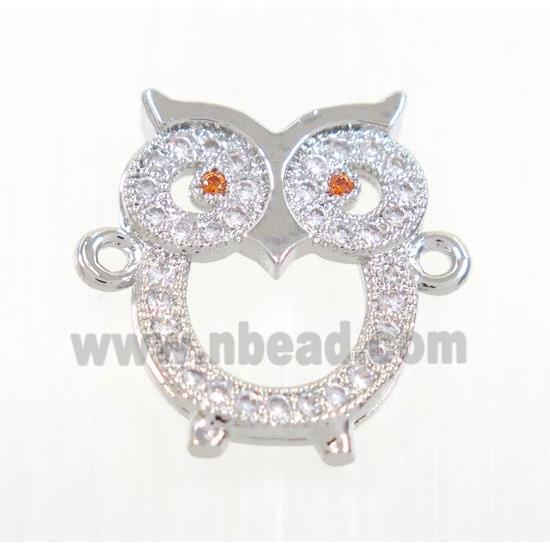 copper owl connector pave zircon, platinum plated